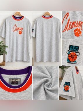Vintage Clemson Tigers ACC Tournament Greensboro Embroidered Ringer T-Shirt XXL